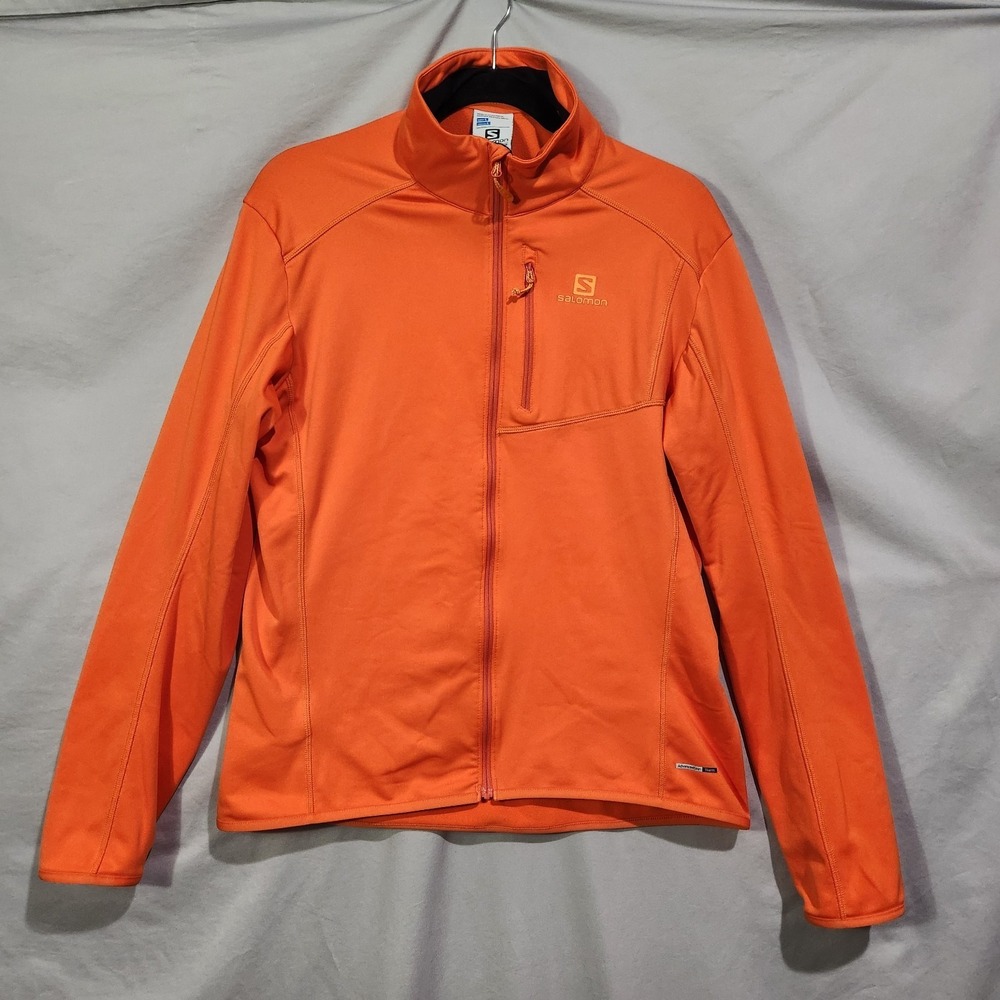Salomon Medium Mens Advanced Skin Warm Mid-Layer Full Zip Fleece Jacket Orange